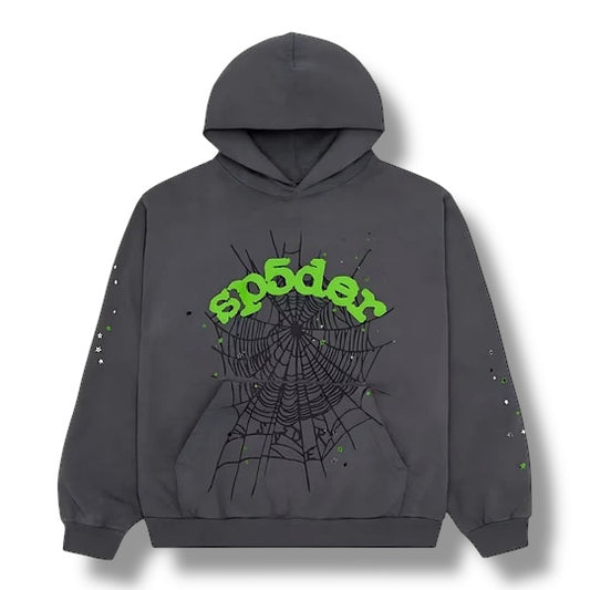Sp5der Grey & Green Hoodie